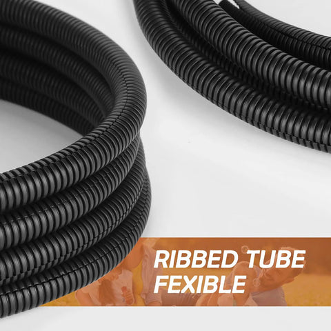 20 Foot One Half Inch Wire Loom Split Tubing Auto Wire Conduit Flexible Cover, ribbed black tube, flexible and heat resistant