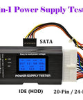 Your Go-To 8-In-1 Power Supply Tester for PC Builds with ATX 20-24 Pin, IDE HDD SATA, PCIe 6-Pin, EPS 8-Pin, Floppy 4-Pin shown with cables