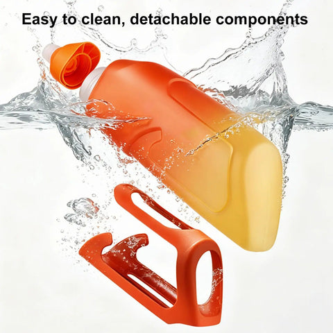 Aerodynamic Cycling Water Bottle 680ml Squeeze Flask Built For Stompin Pavement with water splash and handlebar mount.