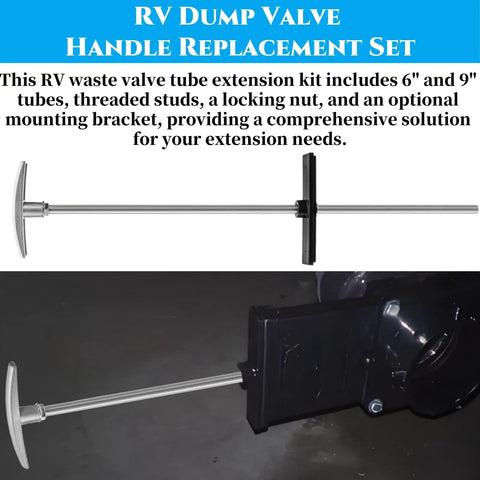 Top view of Two Pack RV Waste Valve Handle Replacement Kit With Adjustable 6 Inch And 9 Inch Tubes Universal Fit for camper and trailer.