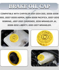 Yellow Brake Fluid Cap Replacement For Jeep Wrangler Dodge Journey Ram 1500 2500 3500 Master Cylinder Reservoir Cap OEM 4683656AB 5014518AA Keeps Your Brake Fluid Clean And Seals Tight Prevents Leaks shown in vehicle compatibility chart