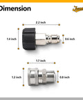 Dimensions of Built Tough Stainless Steel Pressure Washer Quick Connect Kit Four Pack M22 To Fourteen Millimeter Male couplers.