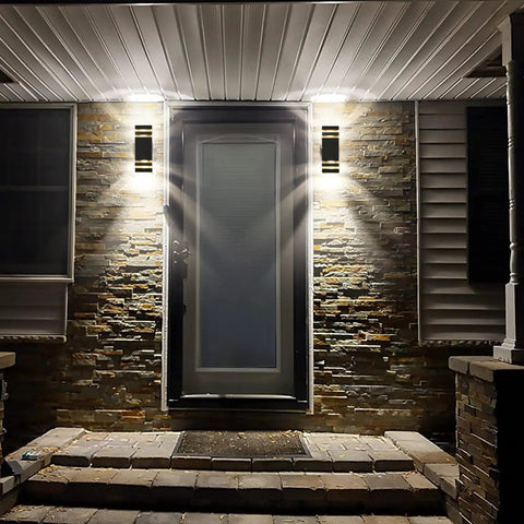 Square LED Up And Down Outdoor Wall Light 14W IP65 Waterproof Exterior Lamp Aluminum Warm White 3000K 1100LM on stone porch