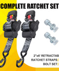 Beefy Heavy Duty Retractable Ratchet Strap Set 2 Inch By 6 Feet 2 Pack Bolt On Tie Downs For Trailers Boats Jet Skis And Motorcycles 3300 Lbs Break Strength Safe Quick Release Hauling with bolts