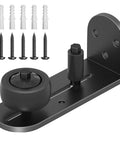 Sliding Barn Door Floor Guide with Adjustable Rubber Rollers, flush flat bottom, round edge design, screws, and wall plugs