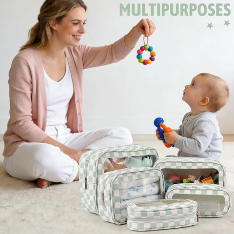 Five Piece Diaper Bag Organizer Set And Travel Toiletry Bags Waterproof TPU Makeup Bag Set For Women And Kids TSA Approved with child