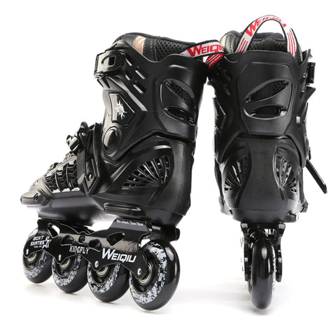Black All Terrain Inline Skates for Adults Unisex Men Women Teens, durable PP shell, aluminum frame, ABEC 9 bearings, non-slip PU wheels