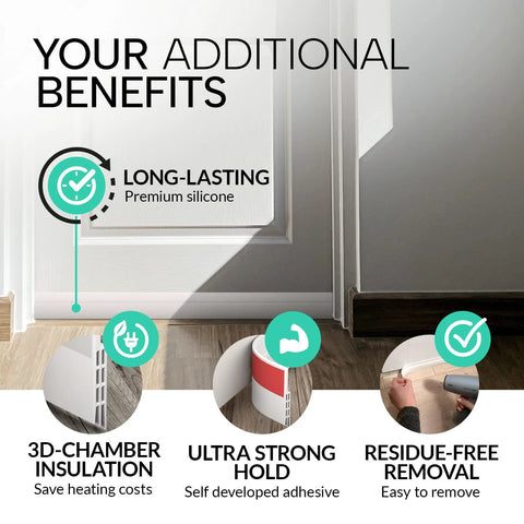 Installed view: white door draft stopper bottom-of-door sweep