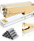 Gold Desk Stapler Set With Acrylic Finish, 20 Sheet Capacity, Includes Staple Remover And 1000 26 By 6 Staples, shown on white background
