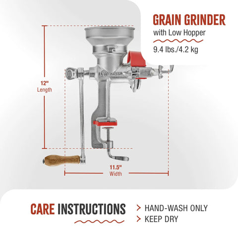 Manual Cast Iron Grain Mill With Low Hopper For Fresh Corn And Grains Hand Crank Grinder With Adjustable Screw Erosion Resistant Discs And Double Tin Plating Built To Last Made In Colombia