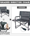 Oversized Directors Chair With Foldable Side Table And Detachable Pocket Heavy Duty Camping Chair Up To 600 Lbs Weight Capacity Gray