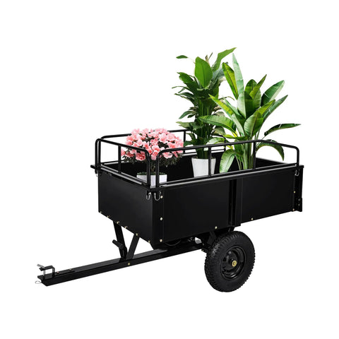 Heavy Duty Dump Cart For ATVs And UTVs, 1,600 Lbs Capacity, 15 Cu Ft Steel Trailer With Removable Sides, plants inside