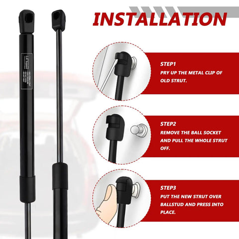 Installation steps for Heavy Duty Front Hood Gas Struts Built Tough As Nails For Toyota Camry 2018 To 2023 with clear visuals.