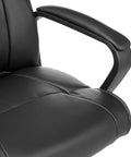 All Day Comfort Office Task Chair With Adjustable Height 360 Degree Swivel Plush Padded Armrests Mid Back Support Rolling Base 275 Pound Capacity Black Faux Leather close-up of padded armrest