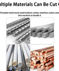Multiple materials including threaded and round steel bars suitable for use with USZWBY Electric Hydraulic Rebar Cutter For Steel Bars 4-22mm.