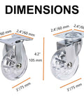 Transparent 3 Inch Caster Wheels Set Of 4 With Beefed Up Heavy Duty Steel Plate And Clear PU Tread dimensions diagram