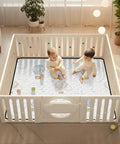Cartoon Hot Air Balloon Baby Play Mat For Floor in playpen with two infants, 50x50 inch, soft anti-slip waterproof foldable mat