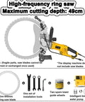 Supercharged Electric Concrete Circular Saw With Built In Water Fed Dust Suppression And Ring Diamond Blade Wall Chaser Masonry Cutter Slices Through Granite Stone Like Butter Quick Clean Cuts Up To Forty Nine Centimeters Deep Ac8600 and installation tools.