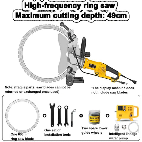 Supercharged Electric Concrete Circular Saw With Built In Water Fed Dust Suppression And Ring Diamond Blade Wall Chaser Masonry Cutter Slices Through Granite Stone Like Butter Quick Clean Cuts Up To Forty Nine Centimeters Deep Ac8600 and installation tools.