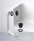 Tip Toe Schedule 40 PVC Bath Waste Assembly With One Hole Elbow Matte Black Finish Tub Drain Plug Faceplate And Brass Screws Includes 12 Inch By 4 Inch PVC Tubes For Easy Tub Upgrade displayed with bathtub integration