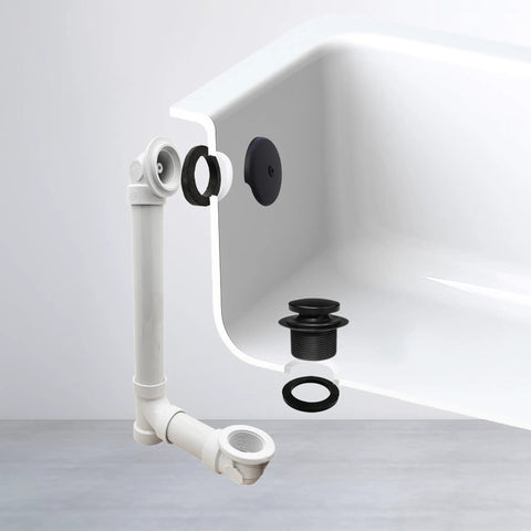 Tip Toe Schedule 40 PVC Bath Waste Assembly With One Hole Elbow Matte Black Finish Tub Drain Plug Faceplate And Brass Screws Includes 12 Inch By 4 Inch PVC Tubes For Easy Tub Upgrade displayed with bathtub integration