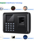 Fast Fingerprint Time Clock For Small Biz With Waterproof Sensor That Snaps Up Wet Or Dry Prints Quick front view with display and buttons.
