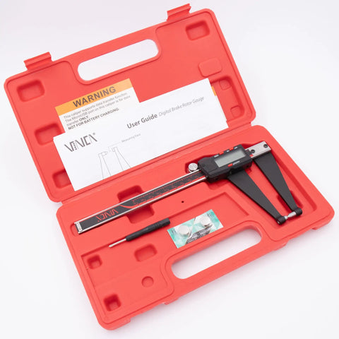 Digital Rotor Gauge 0 To 6 Inch Stainless Steel With Large LCD Inch Metric Fraction Conversion in red case