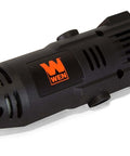 Side view of black WEN 23103 1-Amp variable-speed rotary tool with orange WEN logo