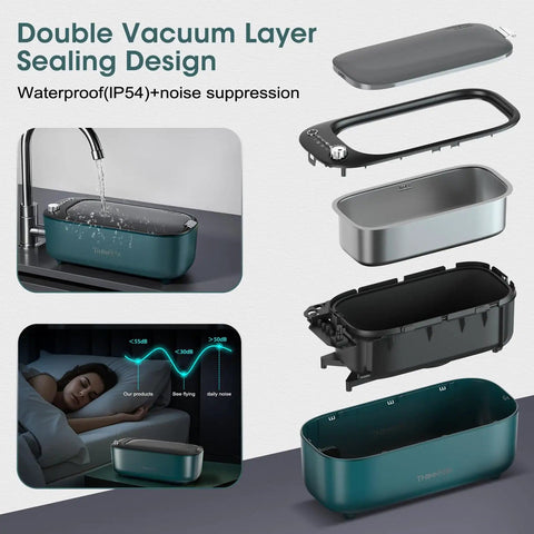Deep Clean Pro Ultrasonic Jewelry Cleaner With Variable 47KHz To 50KHz Frequency And UV Light, double vacuum design