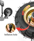 Pair Of Badass Heavy Duty Swivel Caster Wheels Built To Handle Heavy Loads featuring rubber tire with inflation hole and pump.