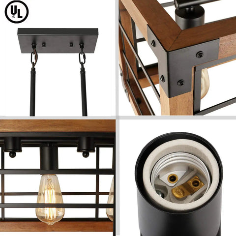 Linear Kitchen Chandelier Five Light Dope Farmhouse Pendant Lighting For Dining Room With Wood And Metal Frame details