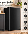 Kickin Compact 3.2 Cubic Foot Upright Freezer Solid Black Design in modern kitchen for cold storage and drinks.