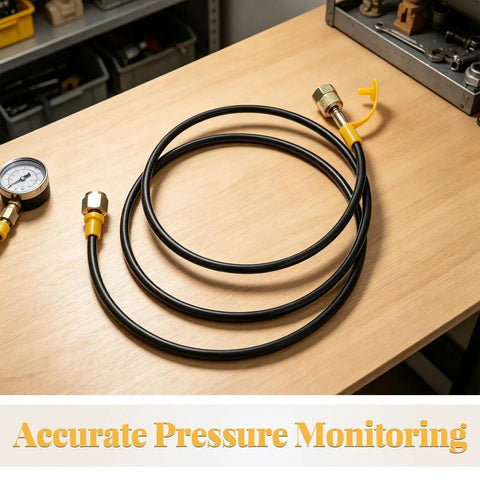 Heavy Duty Hydraulic Pressure Test Hose With Integrated Leakproof Gauge And Commercial Steel Reinforced Fittings For Durability And Quick Tool Free Job Site Hook Up