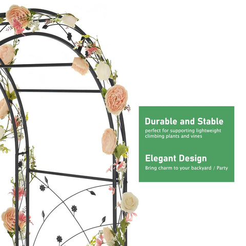 Garden Arch For Weddings And Parties, Sturdy Steel Trellis Arch With Lattice Sides, decorative flowers on black metal arch