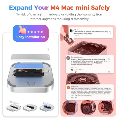 Plug And Play 40Gbps M2 NVMe SSD Enclosure For Mac Mini M4 And Pro with easy installation and 8TB capacity shown inside Mac Mini.