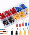 102 Piece Wire Terminal Crimp Kit Must Have With Insulated O Ring Connectors in assorted colors, organized in a clear plastic box.