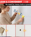 Person repairing wall using All In One Drywall Repair Kit For Small Cracks Holes And Dents With Quick Squeeze Scrape And Smooth Application