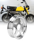 Trail Bike Wheel Rim Hub 2.50-10 Front Or Rear Aluminum Alloy Lightweight Hub for Monkey Z50, shown with yellow mini bike