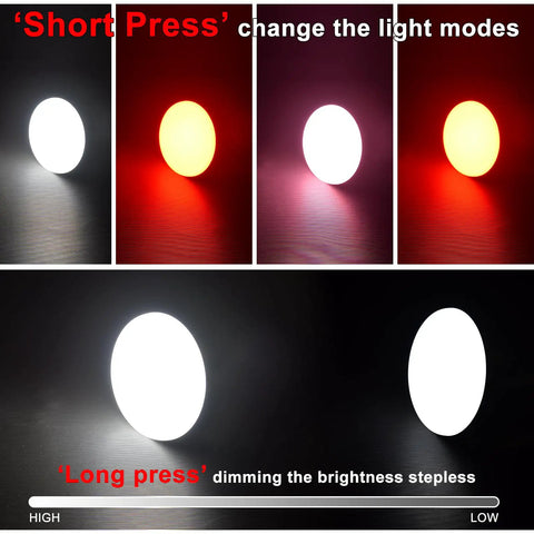 Insect Proof Red Light Camping Lamp with 10000mAh battery, showing light modes and stepless dimming.