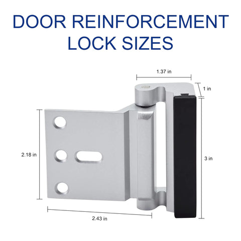 Image of Two Pack Front Door Reinforcement Lock Kit With Upgraded Latch That Withstands 800 Pounds Of Force, showing dimensions.