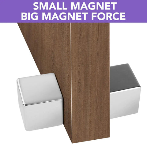 Beefy Ultra Strong 25x25x25mm Neodymium Block Magnets holding wood, nickel coating, pack of 2, for fridge, kitchen, DIY crafts, office projects