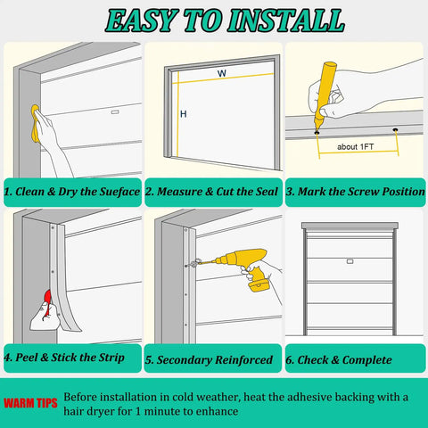 Installation steps for Heavy Duty Garage Door Seal Top And Sides Kit 36 Foot Black Flexible TPE Self Adhesive Weather Stripping
