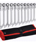 Heavy Duty Ratchet Spanner Set 12 Piece Mirror Finish Wrenches For Home Garage And Car Repair Universal Wrench Kit with case