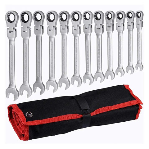 Heavy Duty Ratchet Spanner Set 12 Piece Mirror Finish Wrenches For Home Garage And Car Repair Universal Wrench Kit with case