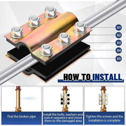 MorningRo two-piece water pipe repair clamp for 1/2 in pipe, 0.84 in OD, 4 in length, steel bolts