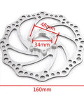 Beefed Up Front And Rear 160mm Disc Brake Kit For 80cc Gas Motorized Bicycle with 48mm 6 bolt rotor pattern, shown in measurement