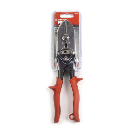 Nine and Three Quarters Inch Five Blade Hand Crimper for Gutters, Downspouts, and Metal Pipe Connections in packaging with hang hole