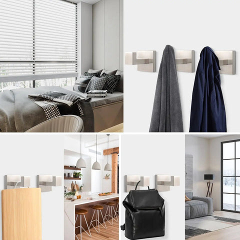 Rust Resistant 304 Stainless Steel Square Towel Hooks Set Of 3 Heavy Duty Wall Mounted Coat And Robe Hangers for various rooms.