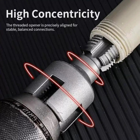 Get Your Pipe Threading On With This 3-Piece Internal And External Threader Kit showing a close-up of a precision opener aligning threads.