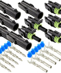Ultimate 1 Pin Weather Pack Connectors For 10 And 12 Gauge Wire Featuring Tough Male Female Terminals With Seals And Housing Shrouds For Quick Disconnects Made To Rock In Any Automotive Electrical Setup, black housings and terminals